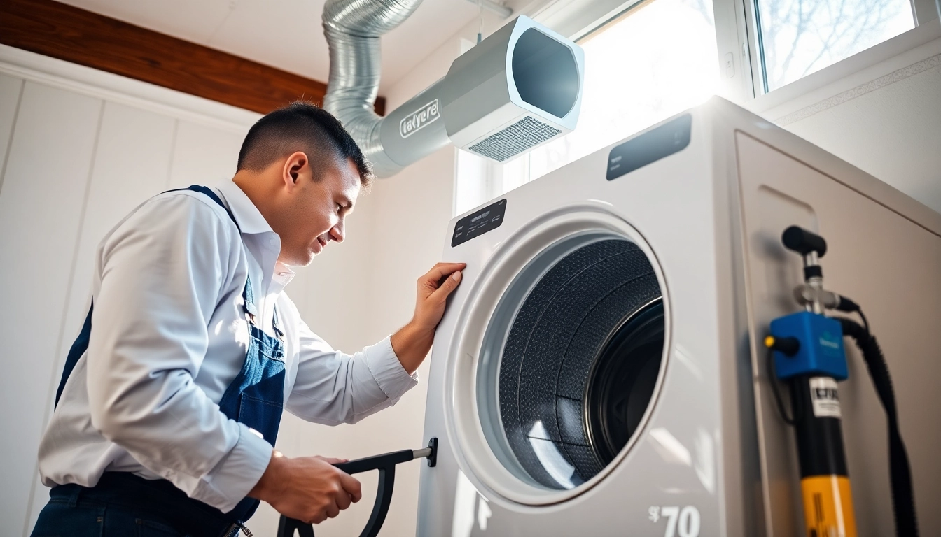 Technician performing dryer vent cleaning salt lake city to enhance home safety and efficiency.