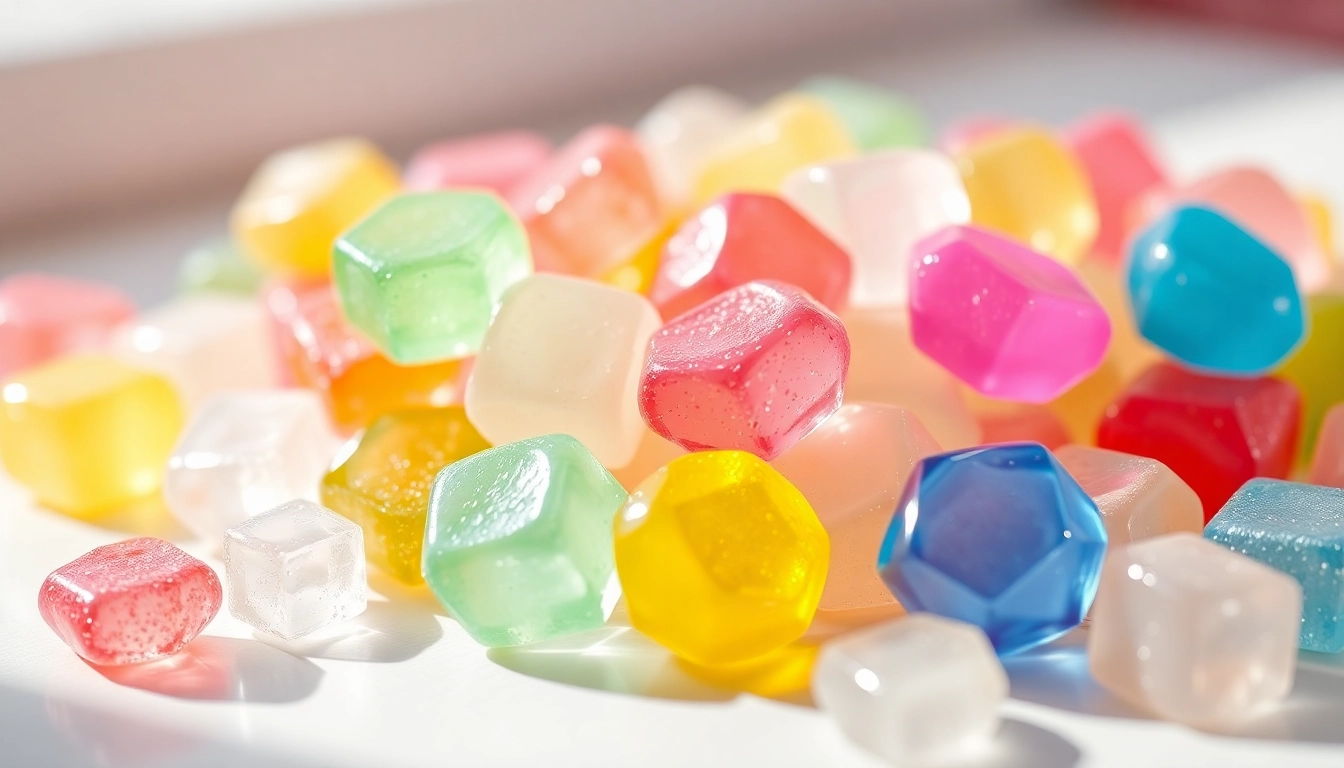 Enjoy a vibrant display of crystal candy highlighting its unique shapes and colors, enticing sweet lovers.