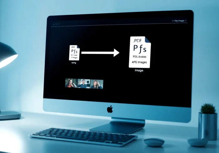 Efficient pdf to image conversion process on a sleek digital workspace.