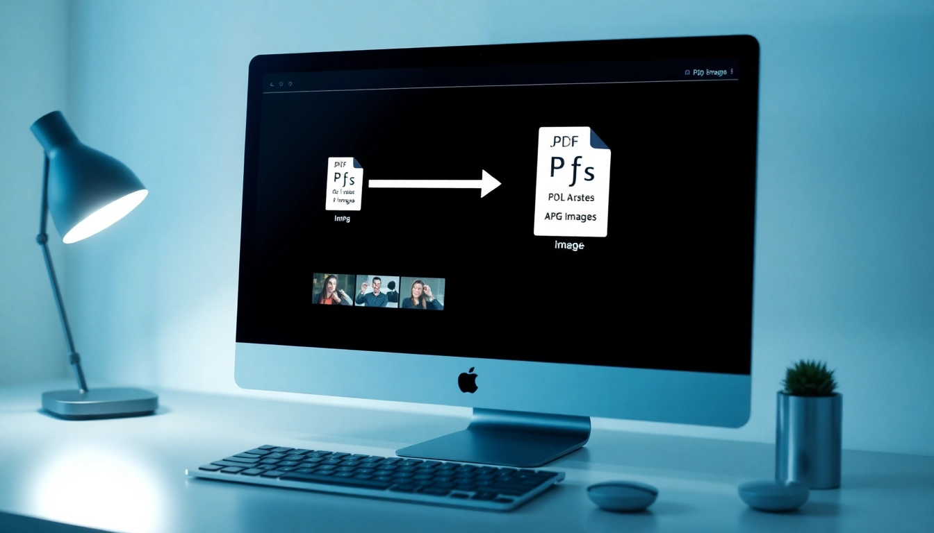 Efficient pdf to image conversion process on a sleek digital workspace.