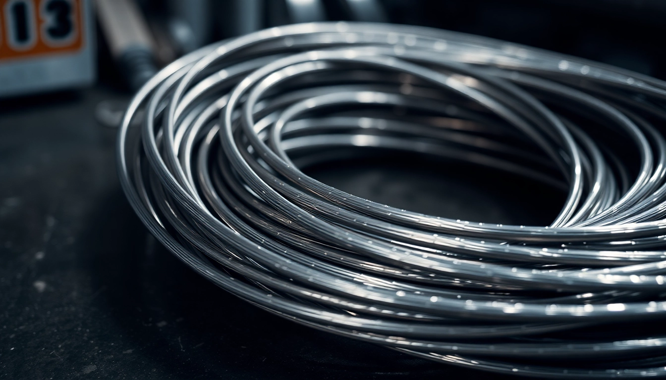 Coiled stainless steel wire showcasing its fine texture and shine in an industrial setting.