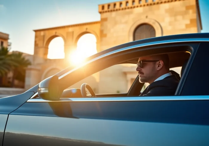 Enhance your travels with a professional hire car with driver Malta, featuring luxury vehicles in scenic settings.