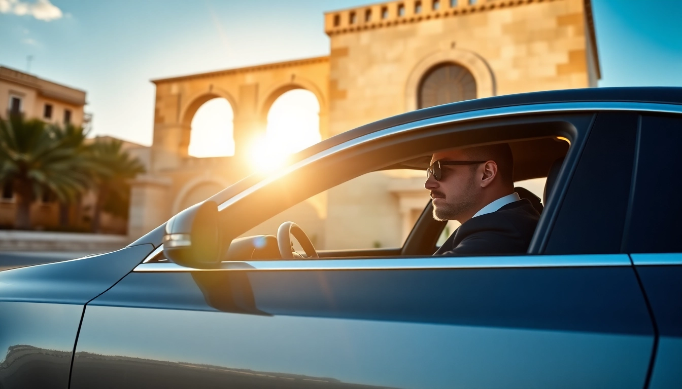 Enhance your travels with a professional hire car with driver Malta, featuring luxury vehicles in scenic settings.