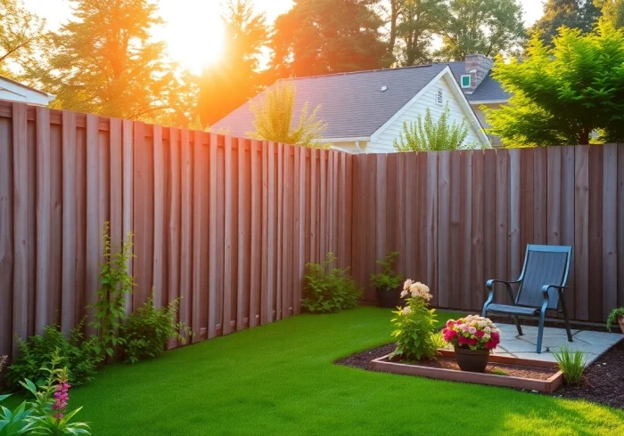 Secure your home with reliable fencing companies Manchester, showcasing a strong wooden fence in a lush garden.