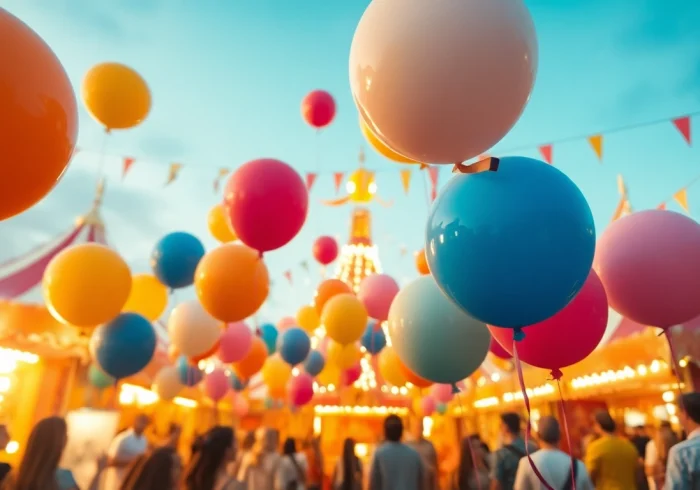 Participants enjoying the Carnival Balloon Thring Game Drawing at a lively fair, with colorful balloons adding to the festive atmosphere.