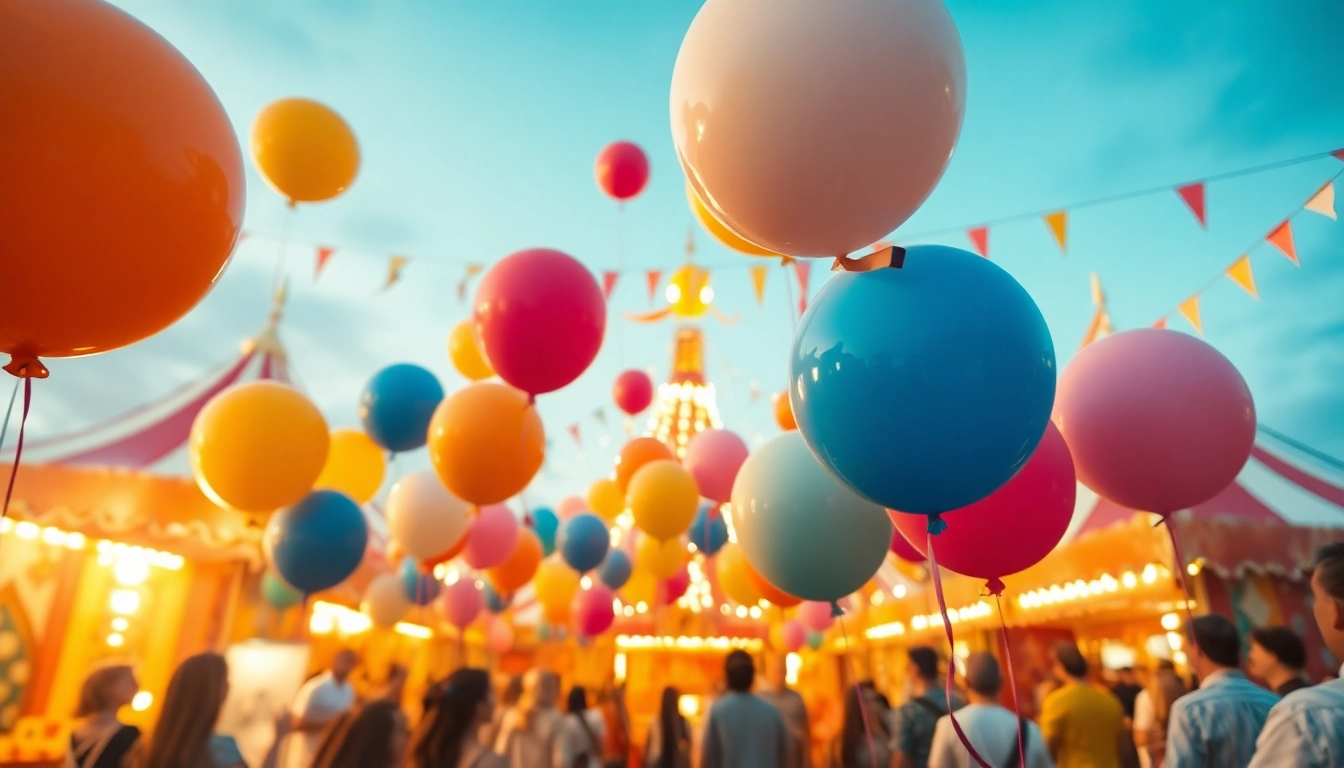 Participants enjoying the Carnival Balloon Thring Game Drawing at a lively fair, with colorful balloons adding to the festive atmosphere.