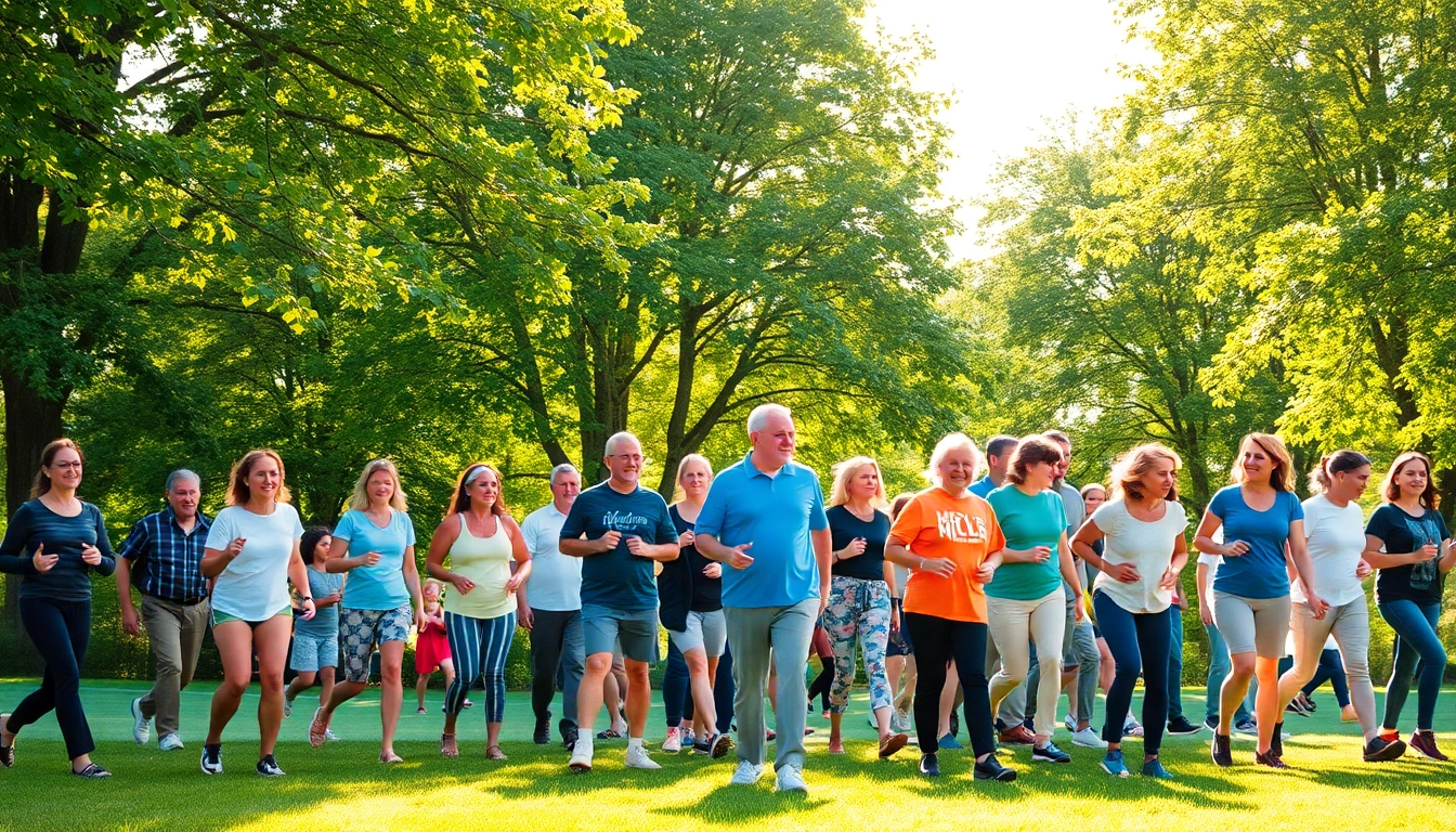 Engage in health and wellness activities with a diverse community in a vibrant outdoor setting.