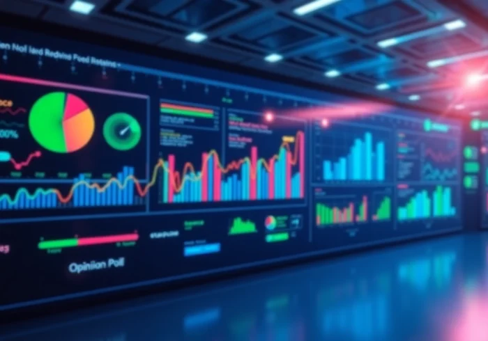 Visualize an AI Opinion poll with vibrant charts representing diverse public sentiments and trends.