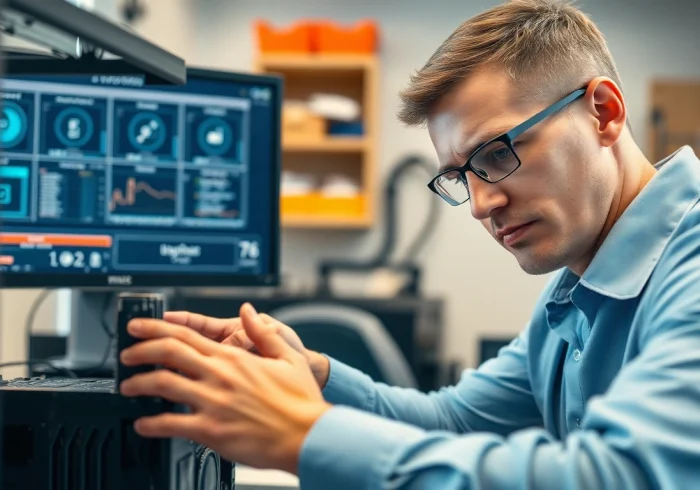 Servizio di riparazione computer torino professionale con un tecnico esperto al lavoro.