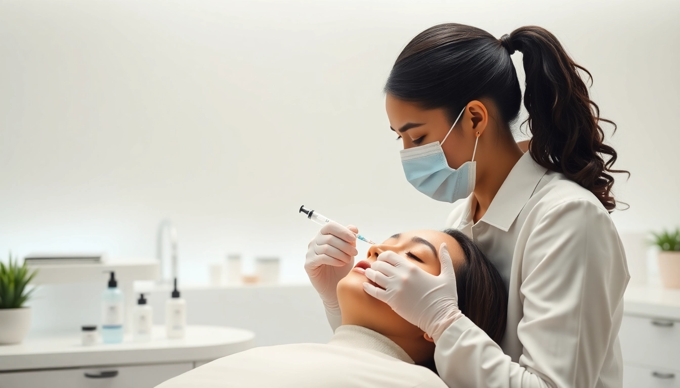 Professional administering the Fett-weg Spritze in a modern aesthetic clinic, emphasizing a caring environment.