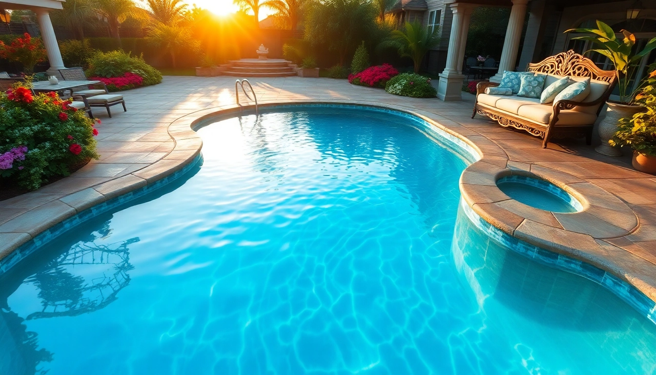 Enhance your backyard with a breathtaking custom pool surrounded by lush greenery and elegant decor.