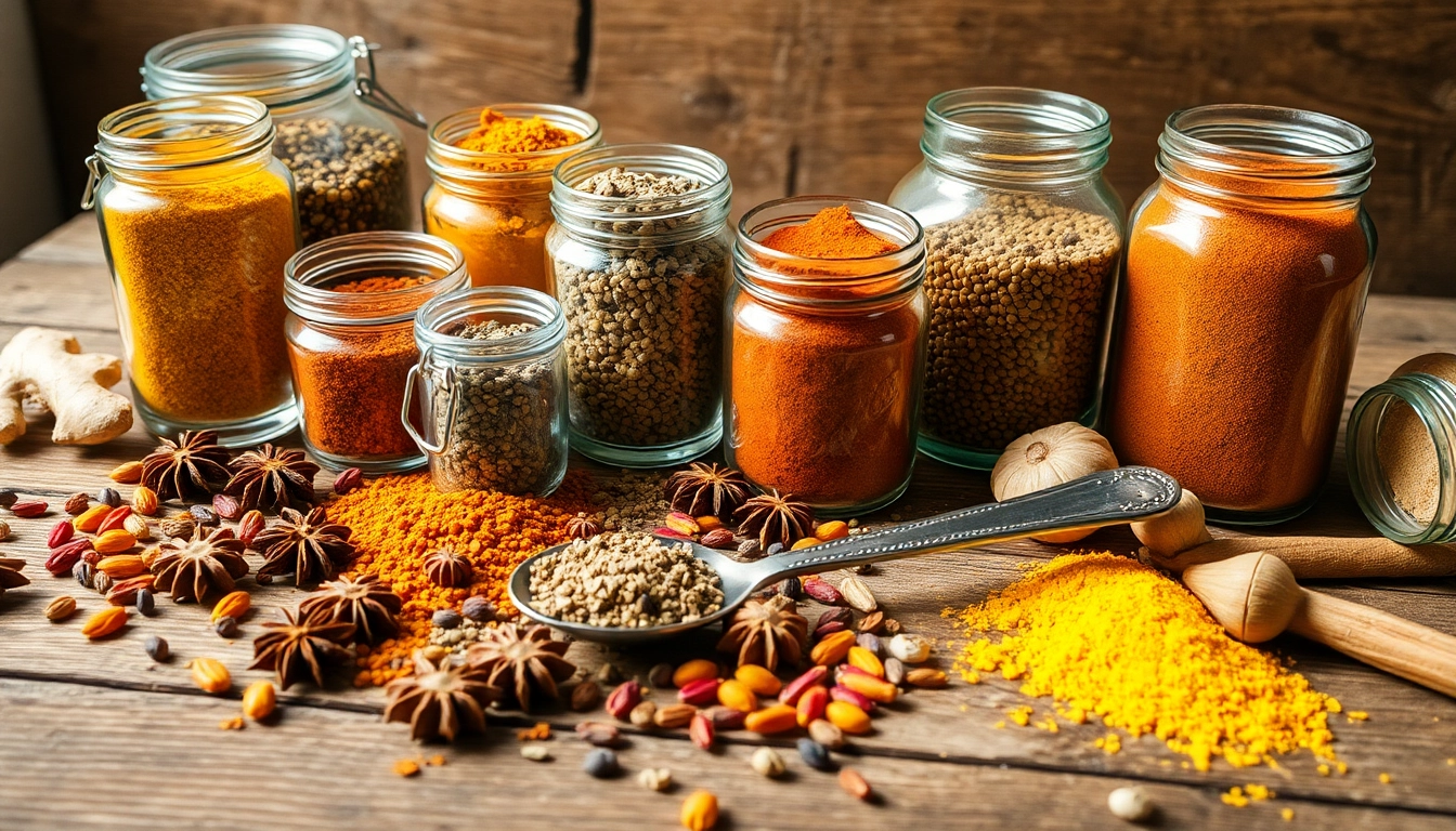 Préparer des épices orientales sur une table en bois rustique pour inspirer la cuisine.