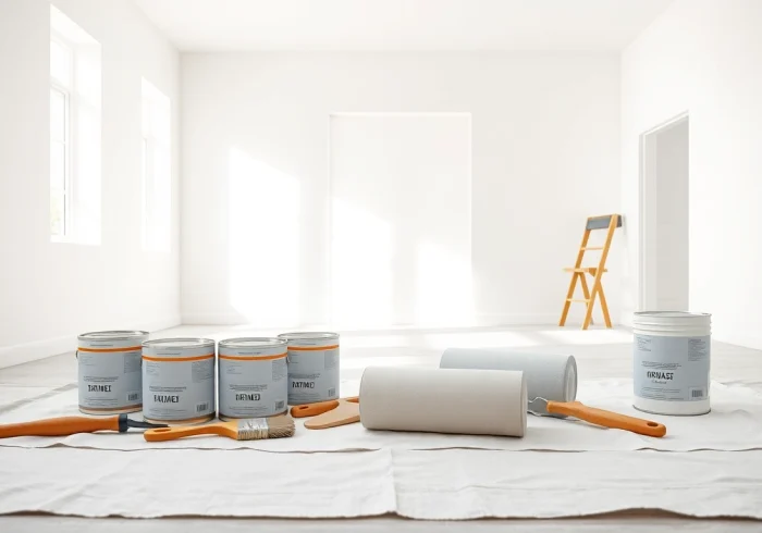 Expert drywall painting setup with tools ready for a professional finish.