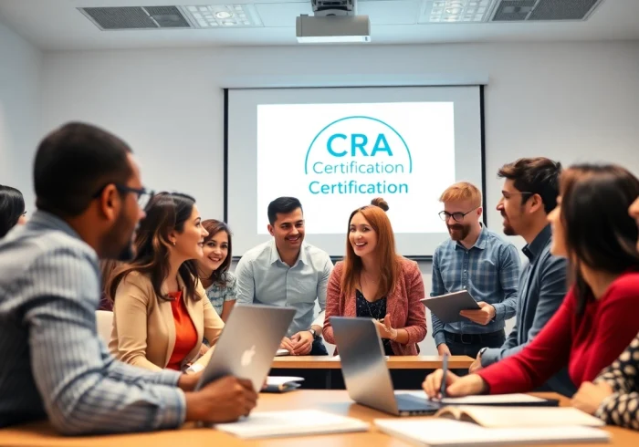 Engaged learners participating in a CRA certification course, showcasing active collaboration and professional development.