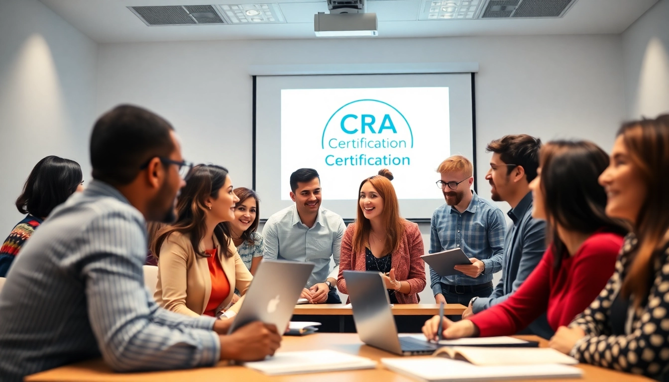 Engaged learners participating in a CRA certification course, showcasing active collaboration and professional development.