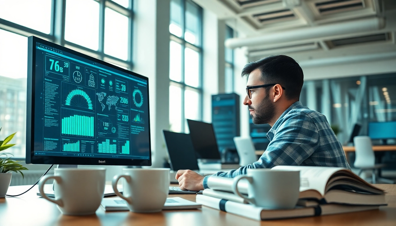 Engaged professional taking a cyber security course focused on data analysis in a bright office.