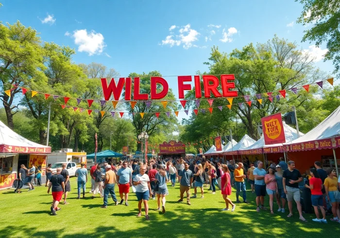 Experience wildfire events at a lively outdoor festival showcasing music, food, and community engagement.