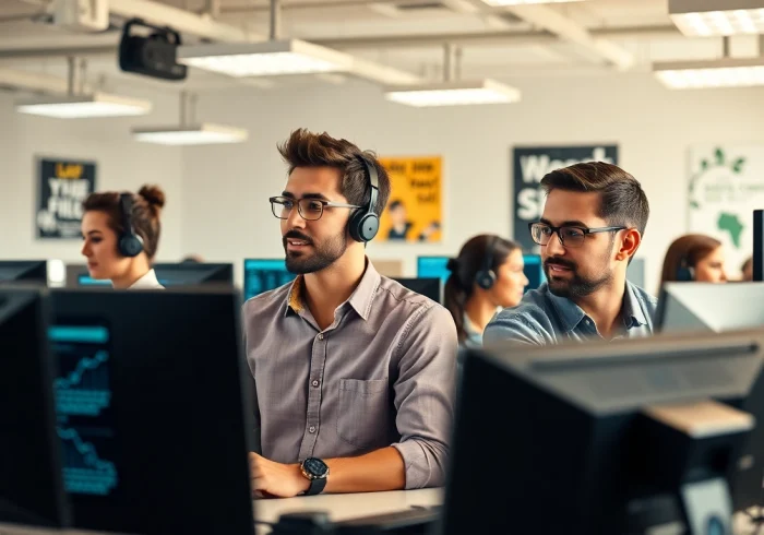 Effective Call Center Solutions with professional agents collaborating in a dynamic workspace.