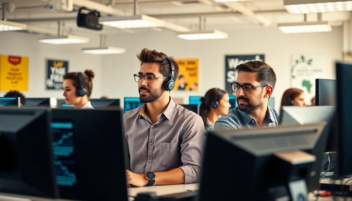 Effective Call Center Solutions with professional agents collaborating in a dynamic workspace.