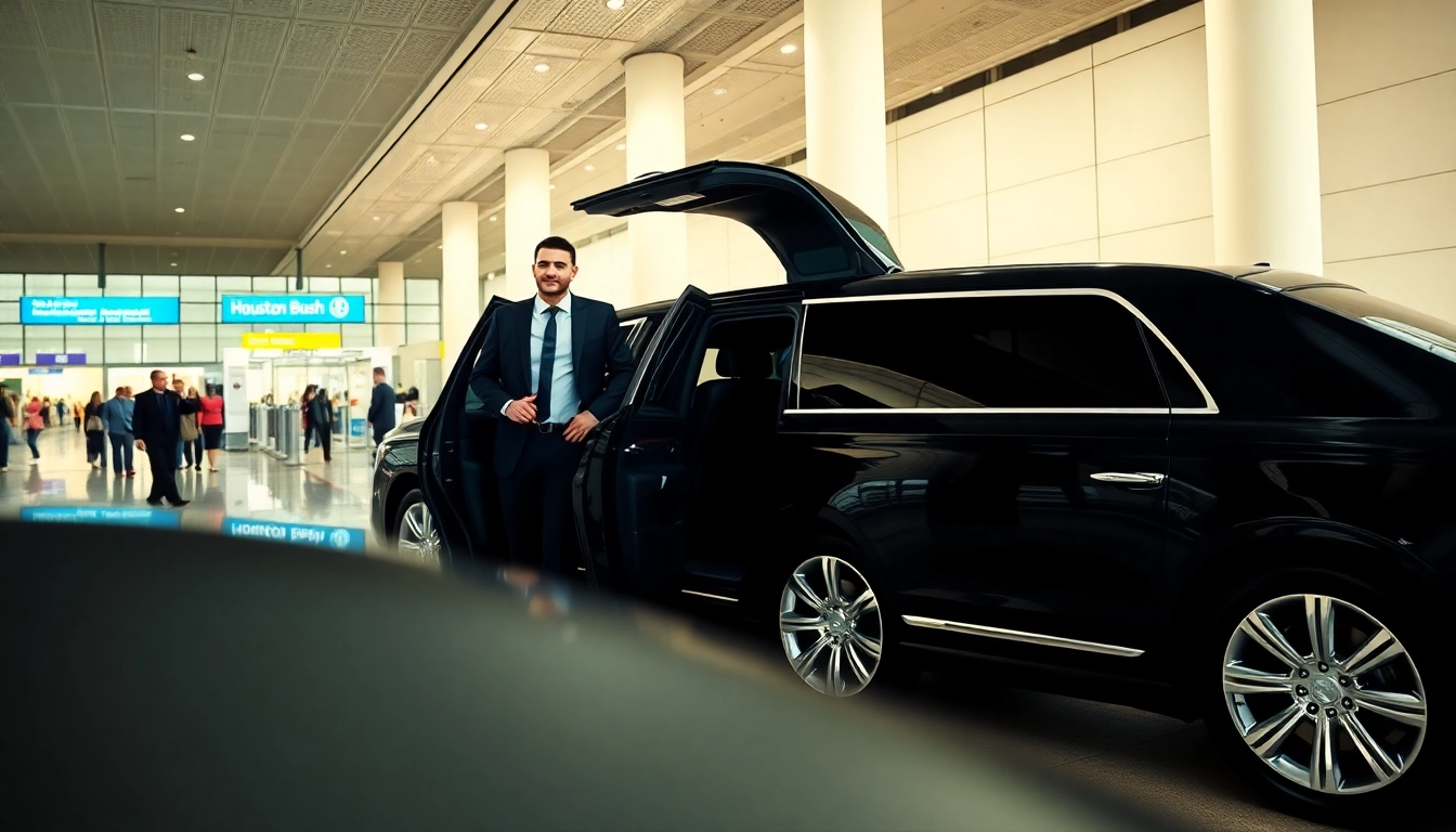 Limo service Houston Bush Airport offers professional chauffeurs welcoming passengers at the terminal entrance.