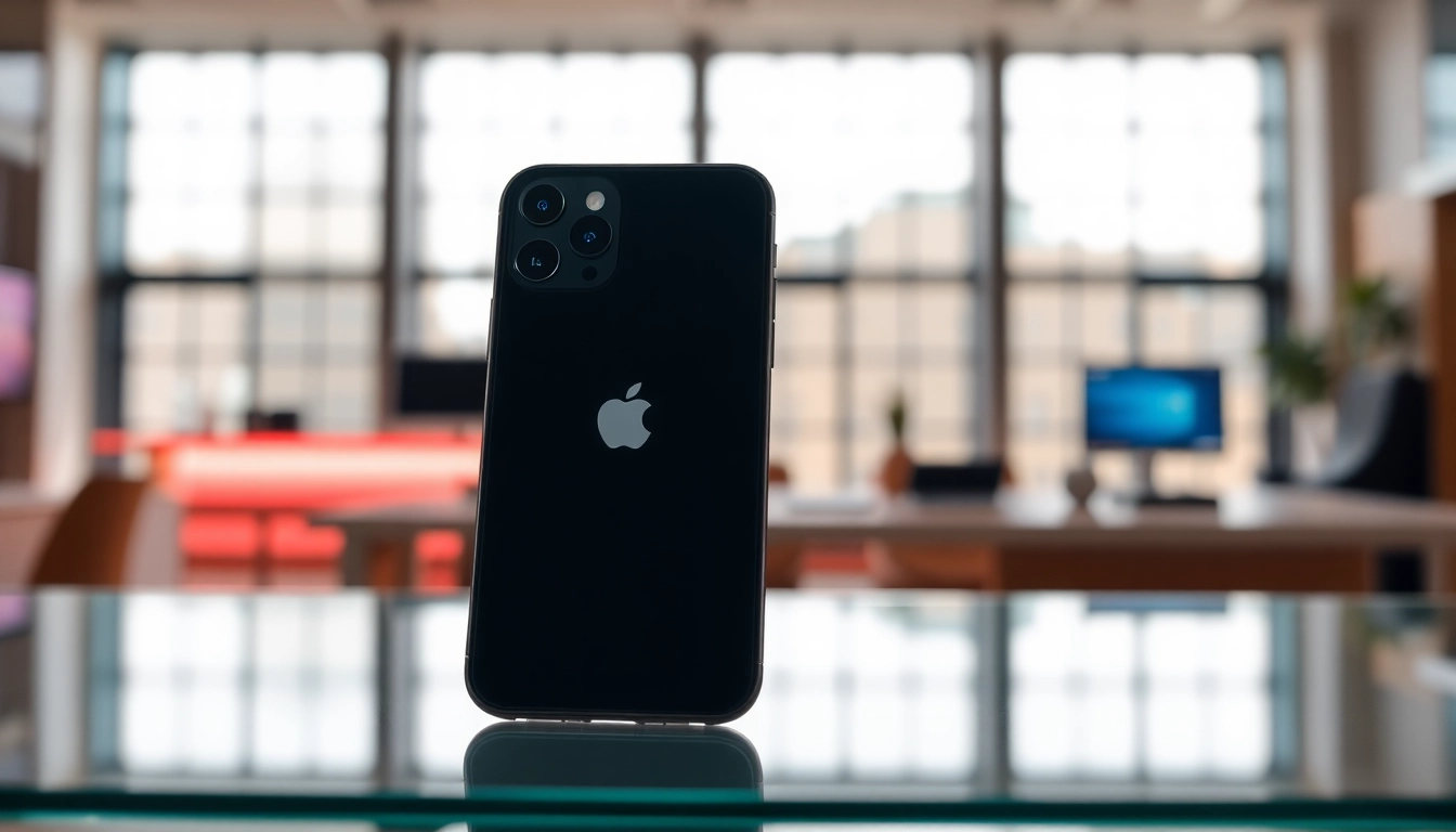 Buy iPhone Pro Max with exceptional features and sleek design in a modern tech setting.