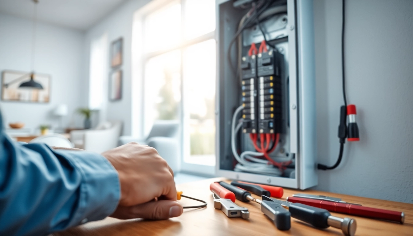 Technician repairing an Electrical Panel Clearwater in a bright, modern home setting.