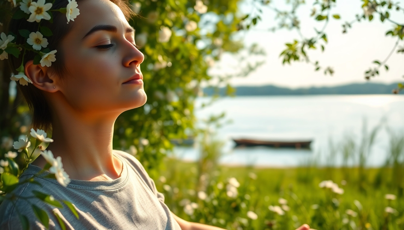 Individual practicing mindfulness while dealing with stress in a peaceful outdoor setting.