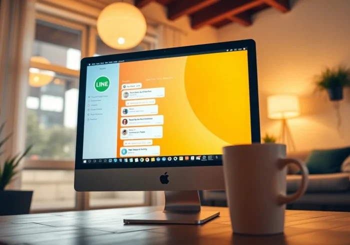 Download the line电脑版下载 app interface displayed prominently on a stylish desktop setup.