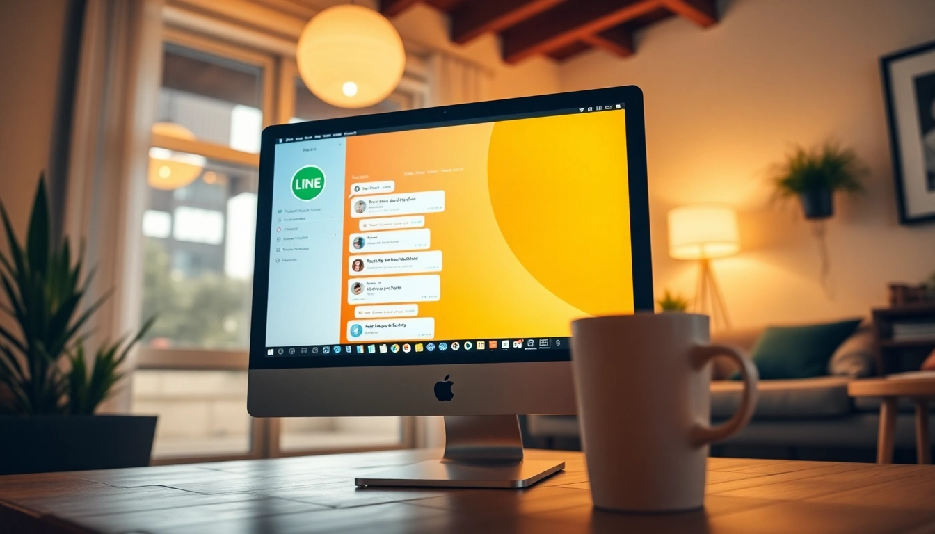 Download the line电脑版下载 app interface displayed prominently on a stylish desktop setup.