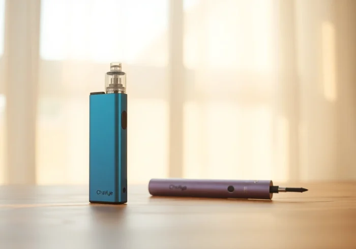 Showcase a zero nicotine disposable vape emphasizing its sleek design and vibrant colors.