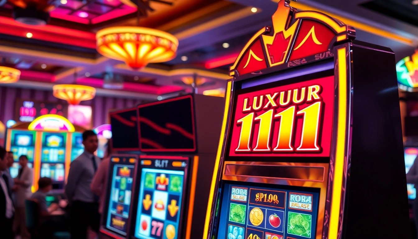 Permainan seru luxury111 slot dengan mesin slot berwarna-warni di kasino.
