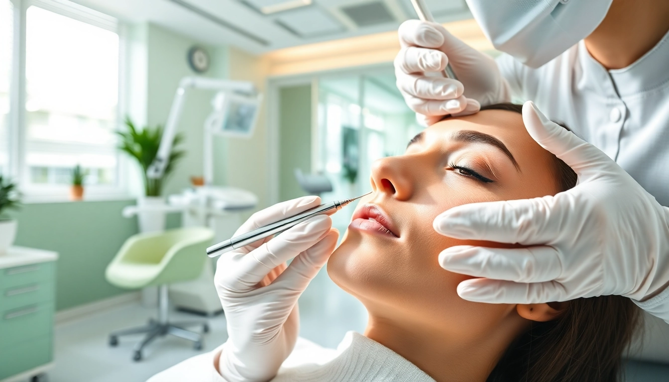 Administering botox a filler treatment by a skilled aesthetician in a serene med spa setting.