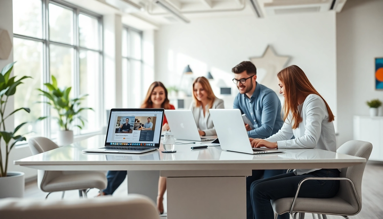 Designers collaborating on edmonton web design project in a bright, modern workspace.