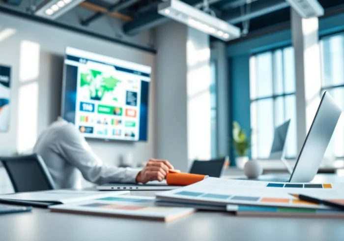 Engaging website design being crafted by a professional designer in a modern office.