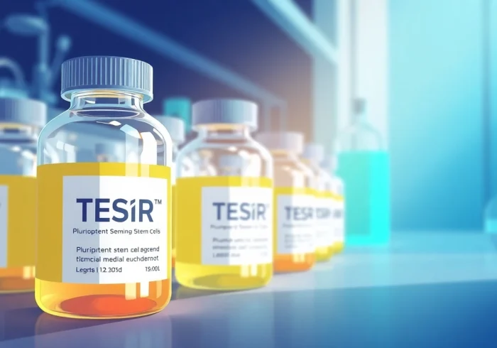 View all check of TeSR™ media bottles showcasing advanced pluripotent stem cell culture methods in a laboratory setting.