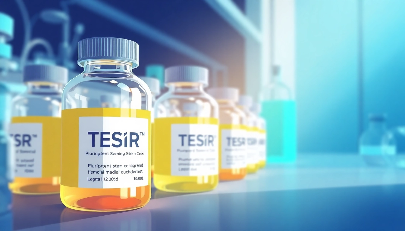 View all check of TeSR™ media bottles showcasing advanced pluripotent stem cell culture methods in a laboratory setting.