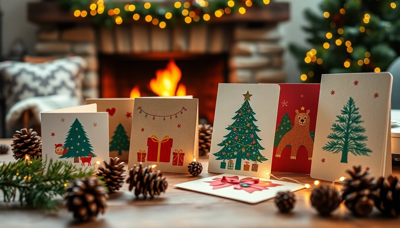 Showcase of eco-friendly Christmas cards London with festive designs and natural materials.