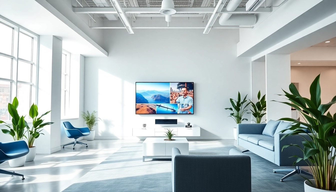 Visualizing digital signage for offices in a modern workspace with sleek displays and professional atmosphere.