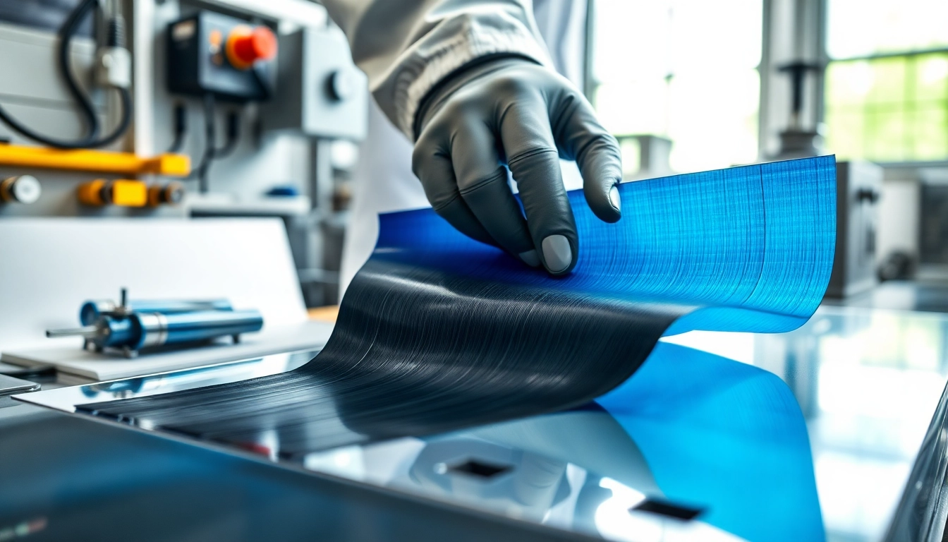 Technician applying epoxy prepregs in a high-tech manufacturing environment.