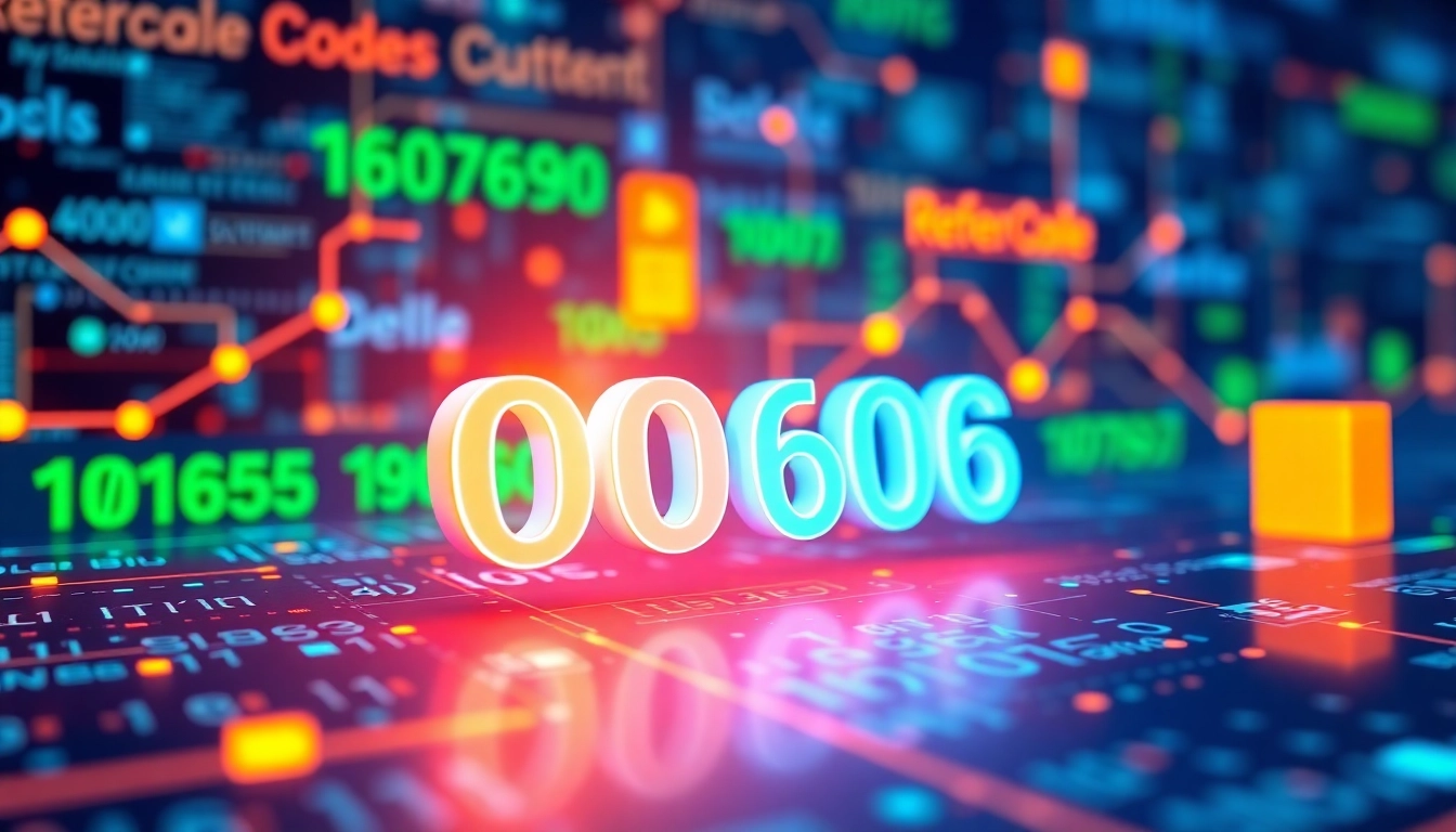 View of colorful referral codes online in a dynamic, engaging design with glowing effects.
