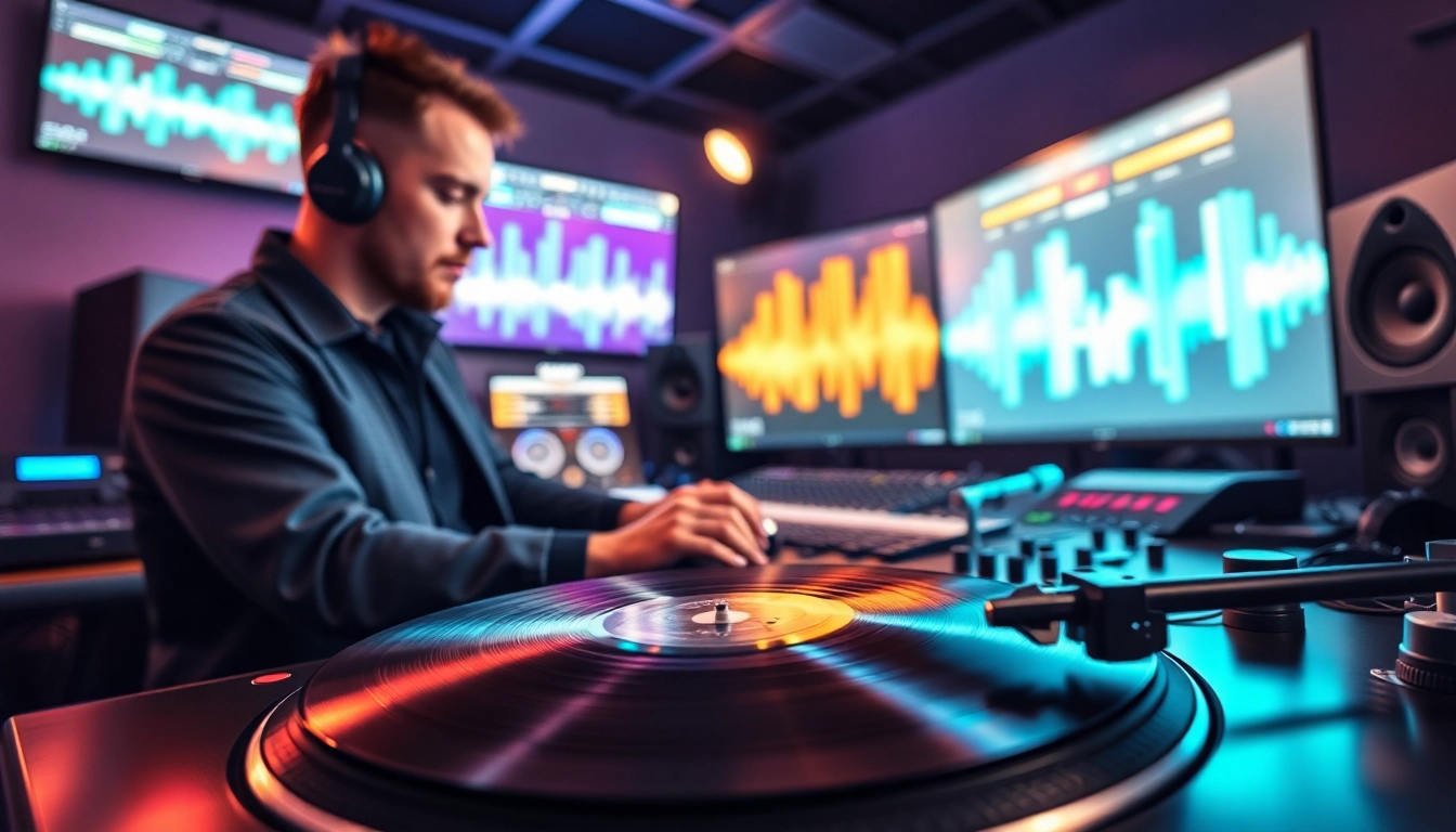 Showcase innovative spotify promotion strategies in a modern music production studio.