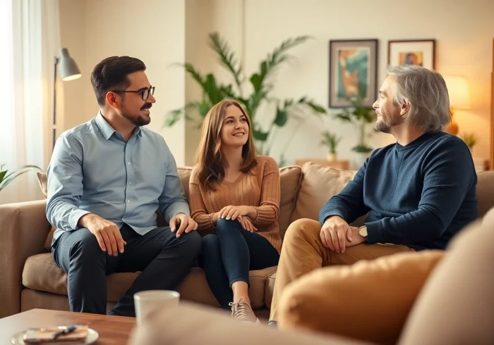 Relationship coach guiding a couple through insightful discussions in a peaceful setting.
