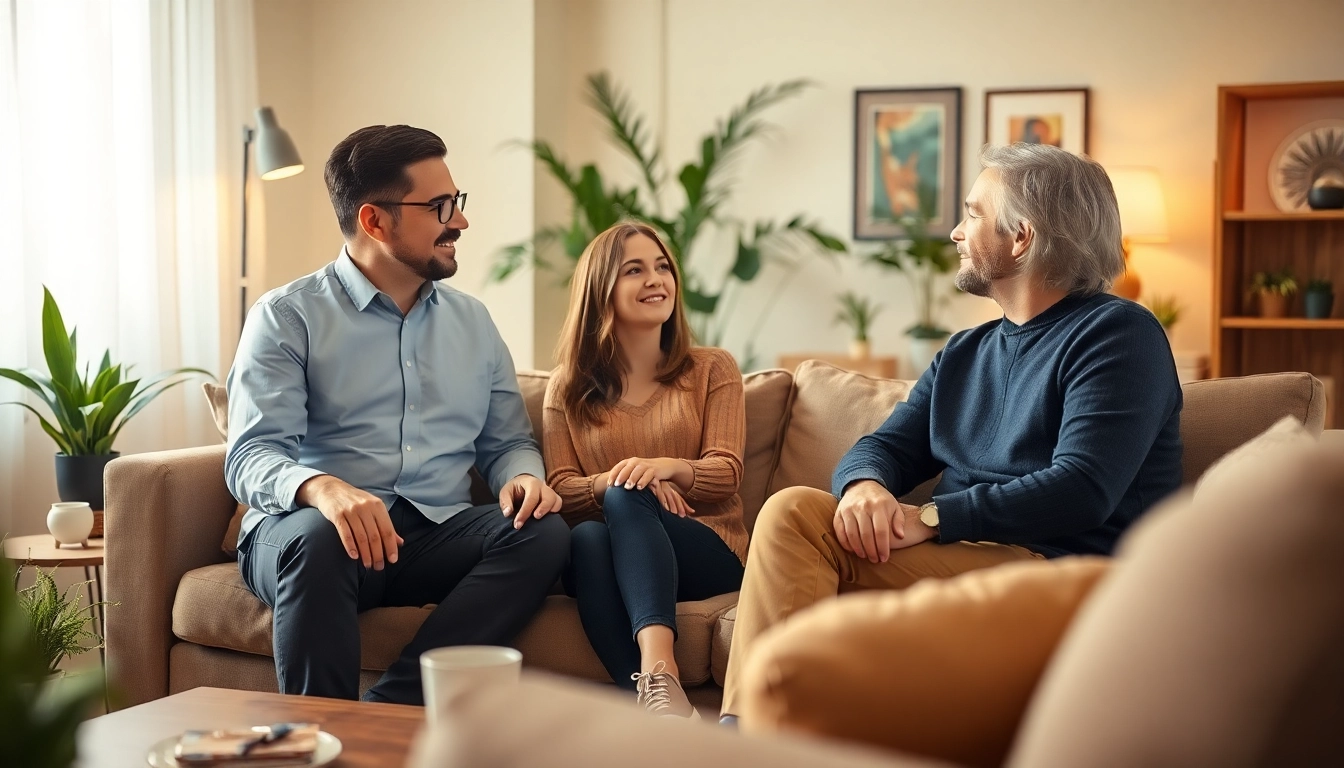 Relationship coach guiding a couple through insightful discussions in a peaceful setting.