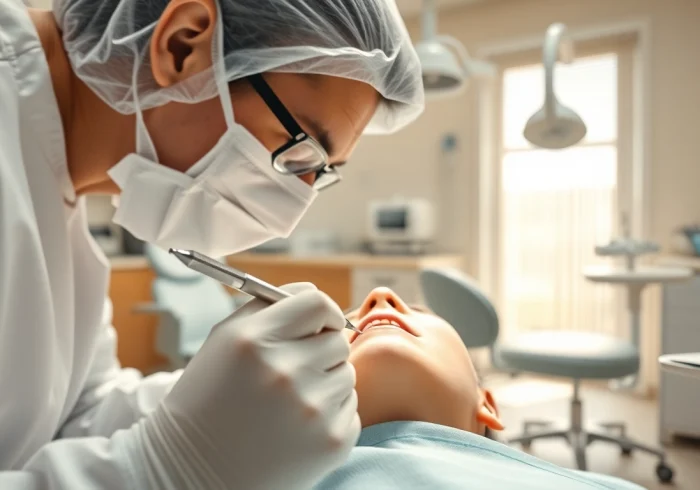 Applying fillings and restorative work in a professional dental setting by an expert dentist.