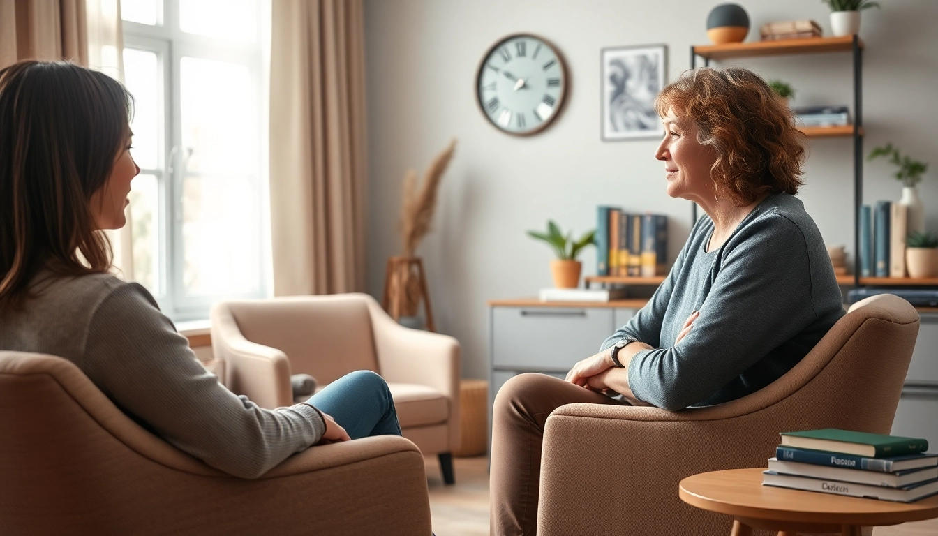 Therapist supporting a client dealing with depression in a cozy setting