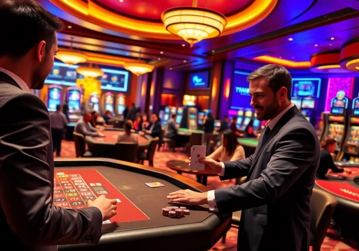 Players enjoying a lively game at TPower casino highlighting excitement and luxury in gaming.