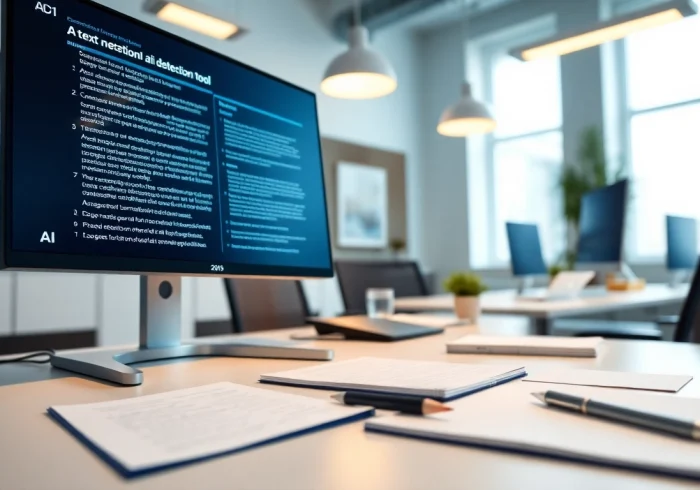 Analyze text using ai detection tools with a professional interface in a modern workspace.