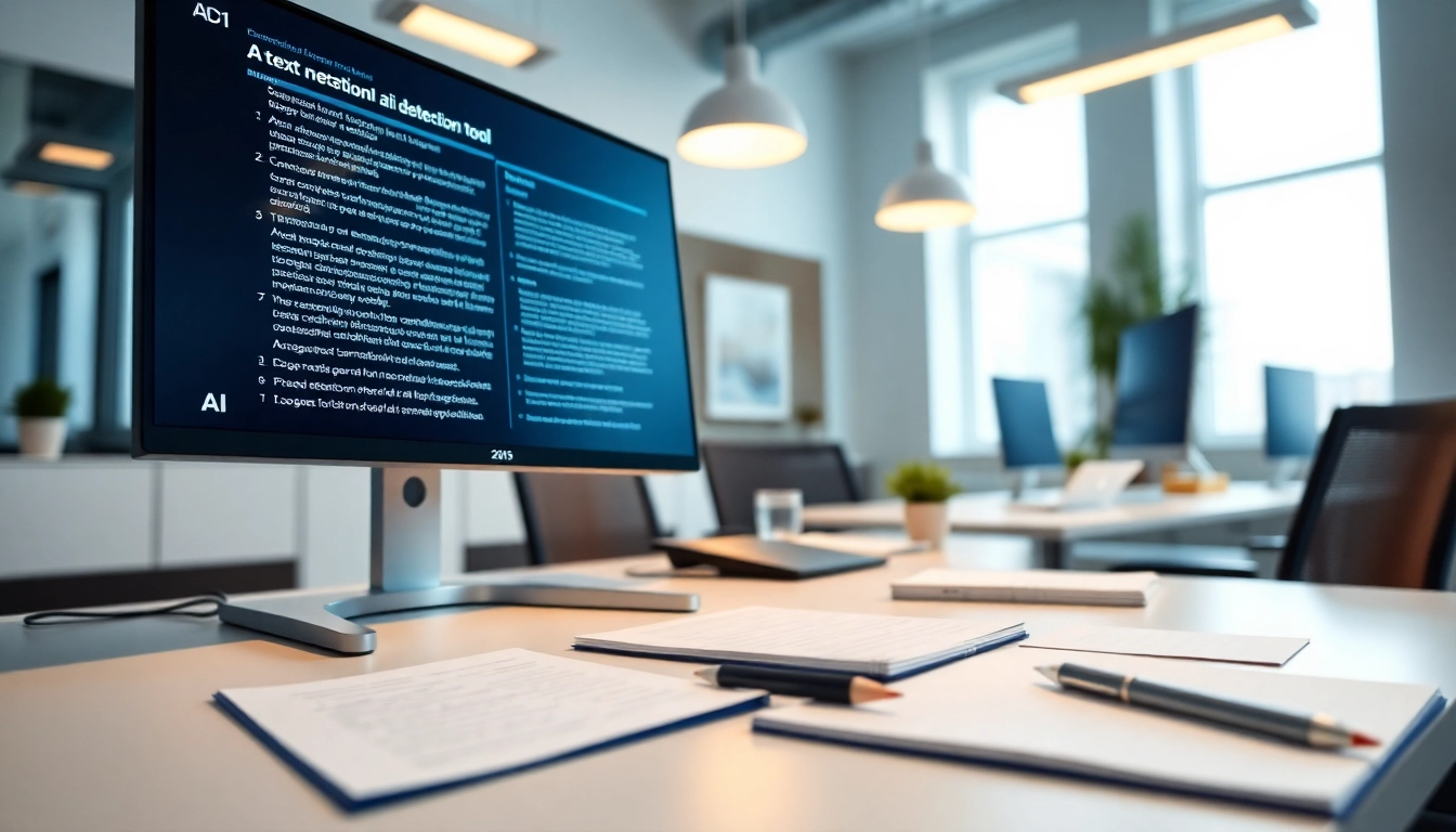 Analyze text using ai detection tools with a professional interface in a modern workspace.