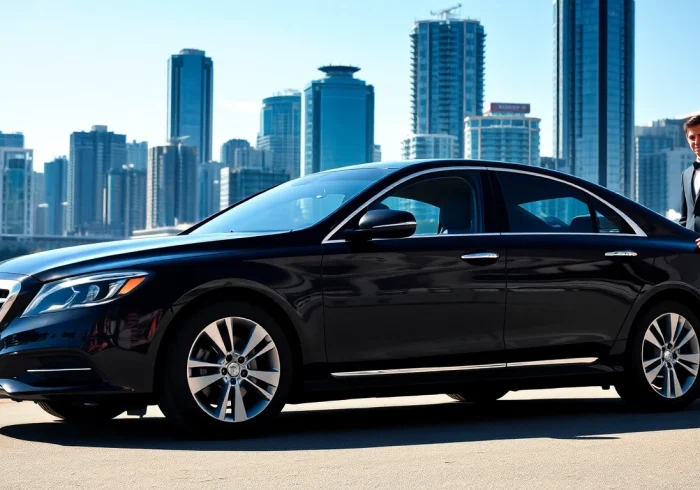 Offering a premier car service Vancouver BC experience with a luxury vehicle in a vibrant city setting.