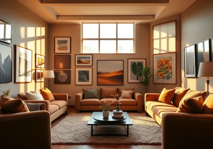 Eye-catching framed wall art enhancing the elegance of a modern living room space.